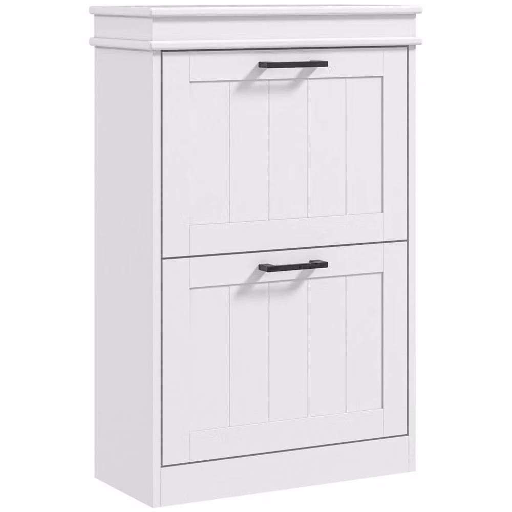 Wyld Haus Bana White Slim 2 Drawer Shoe Cabinet with Tilting Compartments, H 82.5 x W 54.0 x D 24.0 cm – 2