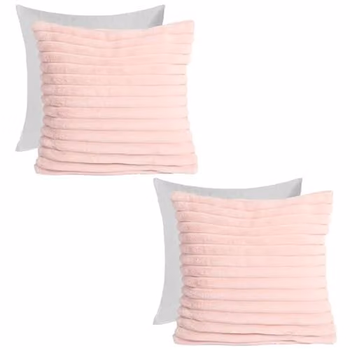 OHS Pack of 2 Faux Fur Ribbed Square Throw Pillows with Removable Covers, Pink, W/D/H: 45 x 45 x 45 cm