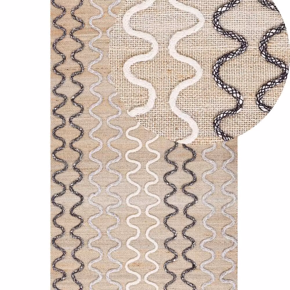 Wyld and Coco Beige Geometric Boho Jute and Wool Woven Rectangular Rug W: 80 cm, L: 150 cm – 2
