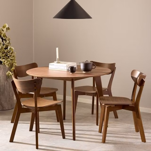 Furniture To Go Mid-Century Round Dining Table and Chair Set in Brown Wood, Diameter: 120 cm