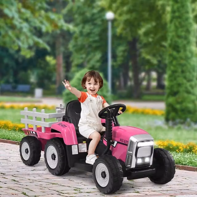 Costway Kids Electric Ride On Tractor with Music and LED Lights, Pink