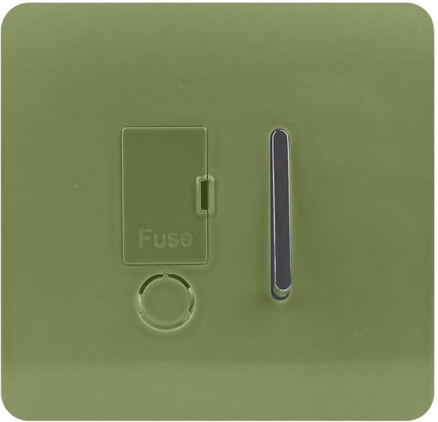 Trendi Switch Modern Glossy Single 13 A Fused Spur Connection Unit with Flex Outlet and Chrome Rocker in Moss Green