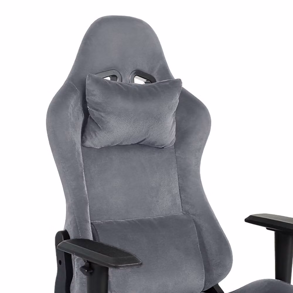 Levede Grey Fabric Gaming Chair for Adults with Headrest, Lumbar Support and Footrest – 7