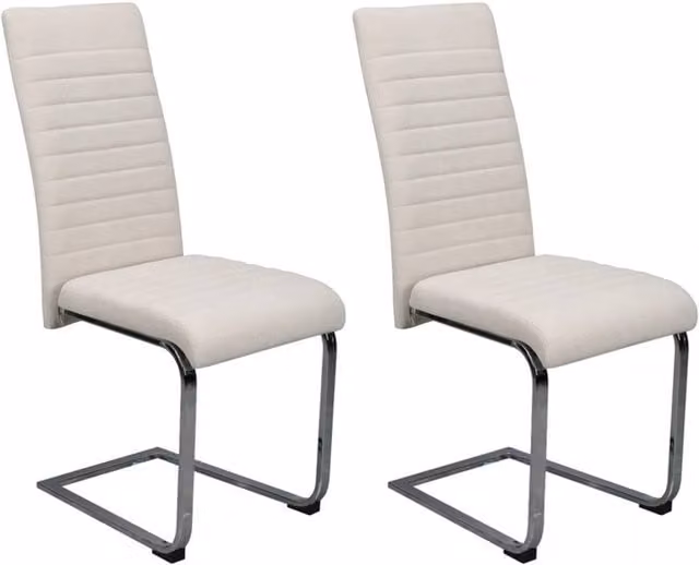 Nordara Set of 2 Beige Velvet High Back Dining Chairs with Chrome Metal Cantilever Legs
