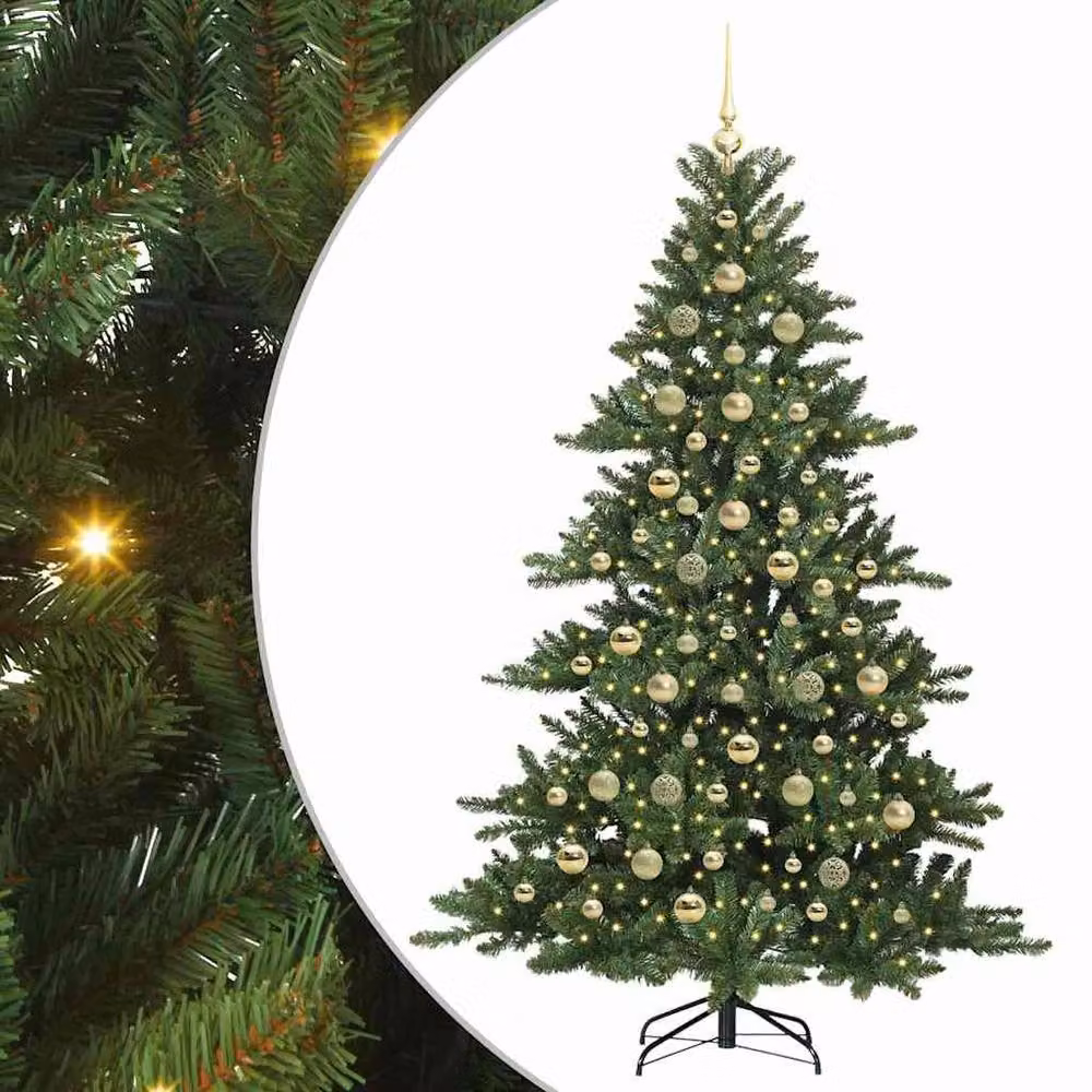 Berkfield Home Artificial Hinged Green Christmas Tree with 300 LEDs, Height: 210 cm – 2