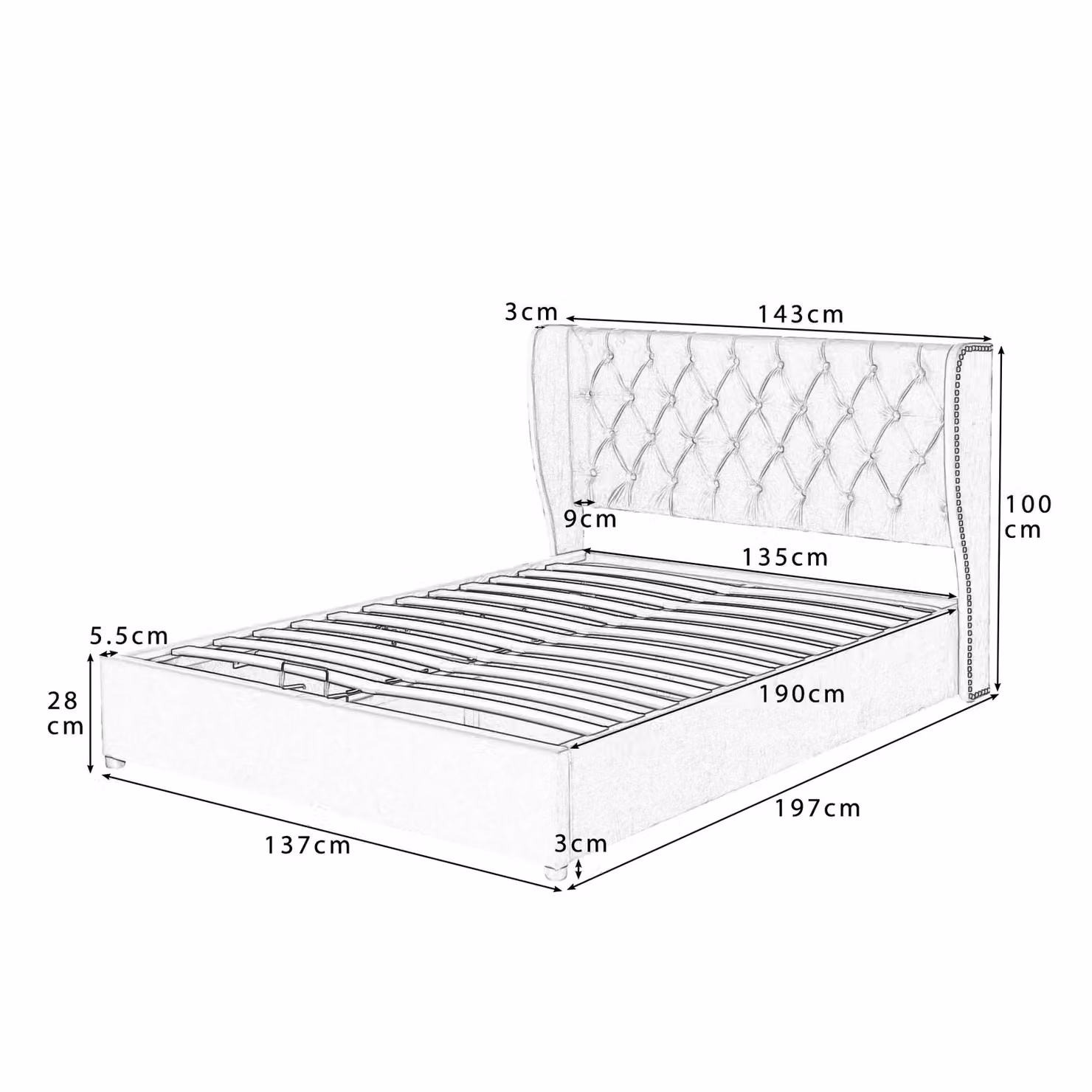 Matteo Luxurious Blue Velvet Upholstered Bed with Hydraulic Lift-Up Storage, W/D/H: 140 x 200 x 135 cm – 6