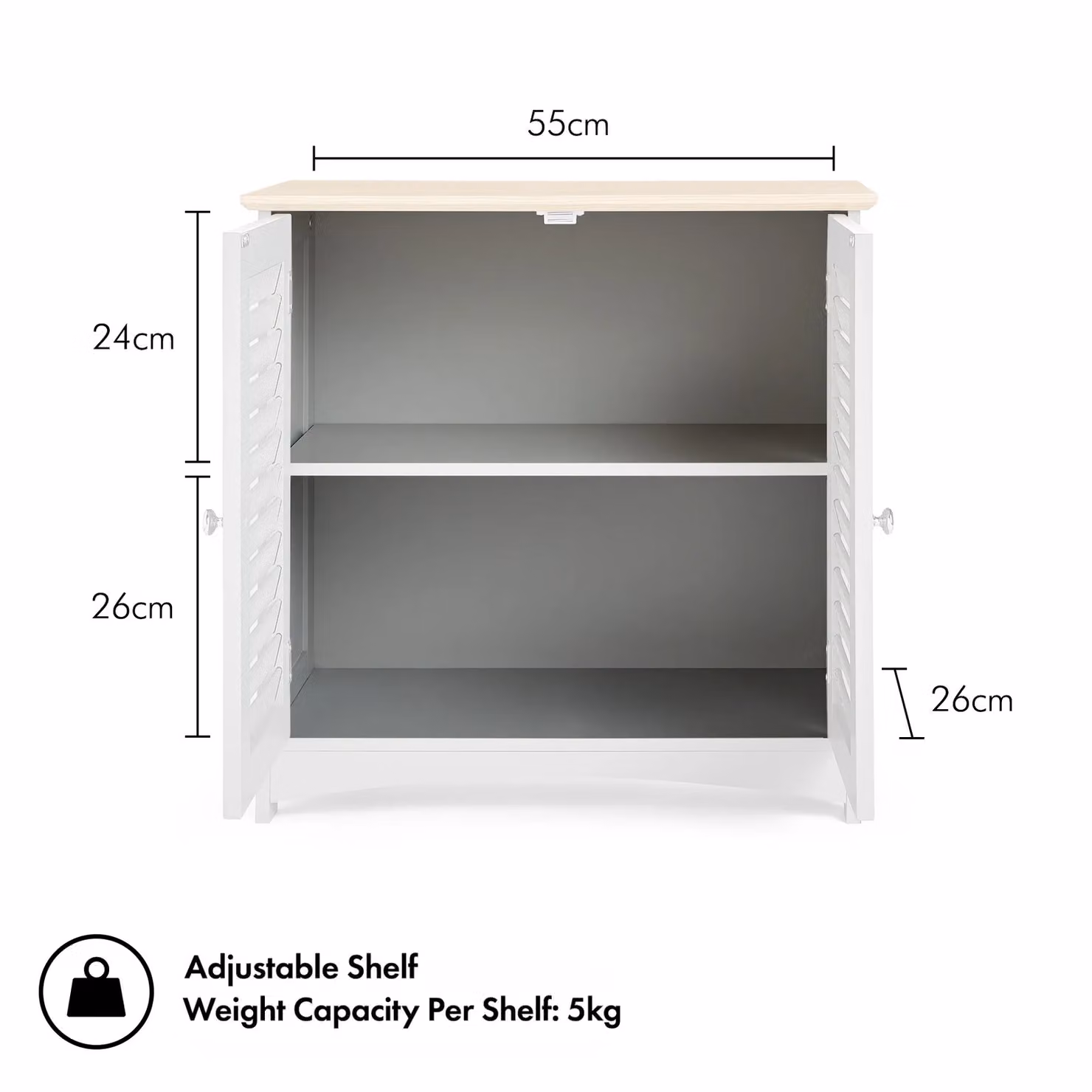 VonHaus Grey Freestanding Bathroom Storage Cabinet with Roll Shutter Doors and 2 Internal Shelves, W: 60 cm, D: 30 cm, H: 60 cm – 4