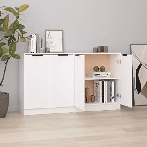 vidaXL Set of 2 White Minimalist Sideboards in Engineered Wood, W: 60 cm, D: 30 cm, H: 70 cm – 1