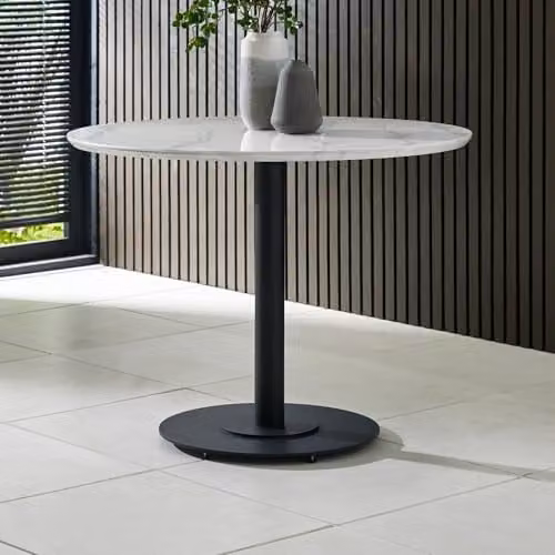Julian Bowen Luca Round Marble Dining Table in White, H75 x W100 x D100 cm