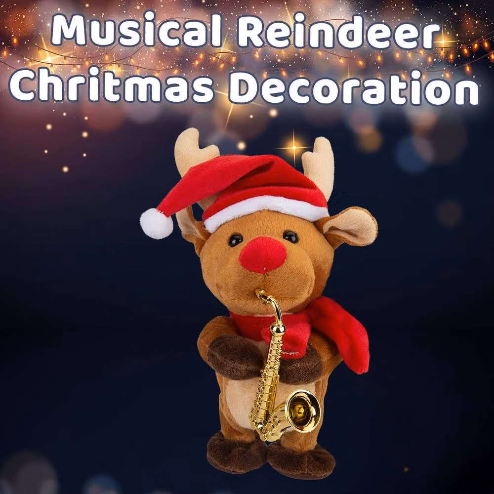 VFM e-Store Musical Reindeer Christmas Decoration, White and Multicolour, W: 20 cm, D: 14 cm, H: 14 cm – 3
