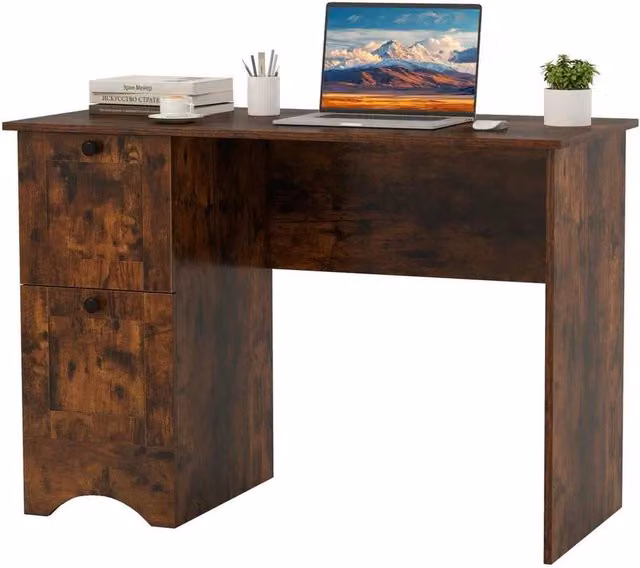VOGREX Brown Compact Wood Writing Desk for Home Office