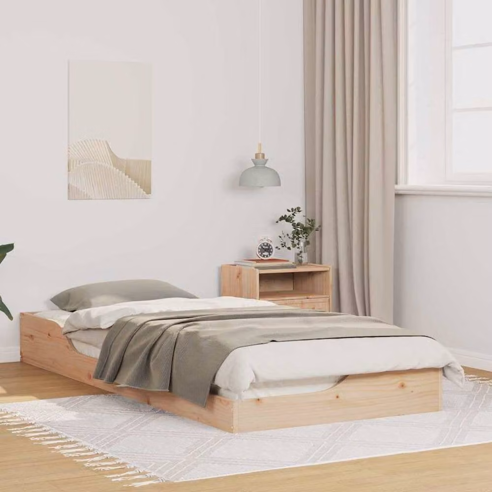 Berkfield Home Modern Solid Pine Wood Floor Bed Frame in Brown and Beige, W: 100 cm, L: 210 cm – 1