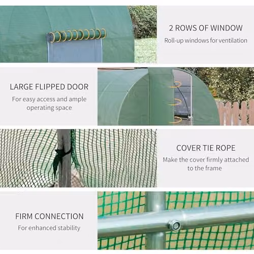 Outsunny Large Walk-in Polytunnel Greenhouse with Galvanised Steel Frame and Hinged Door, Green, W: 3 m, D: 2 m, H: 2 m – 6