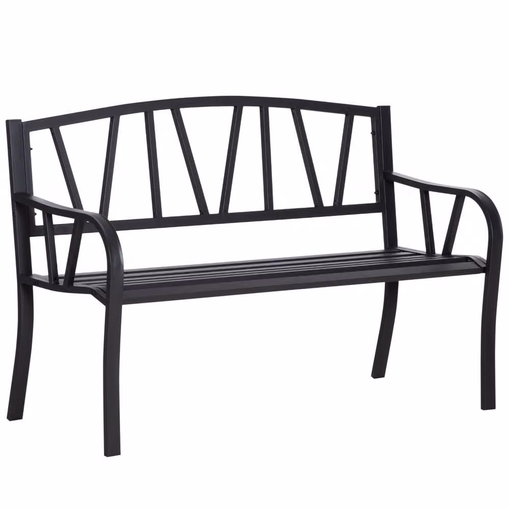 Wyld Haus Lenasu Black Metal 2 Seater Garden Bench with Decorative Backrest – 2