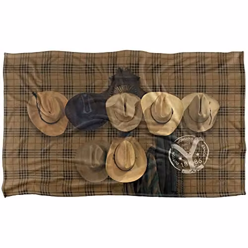 Paramount Yellowstone Hats Off Super Soft Silky Touch Checked Fleece Throw Blanket in Brown and Multicolour – 1
