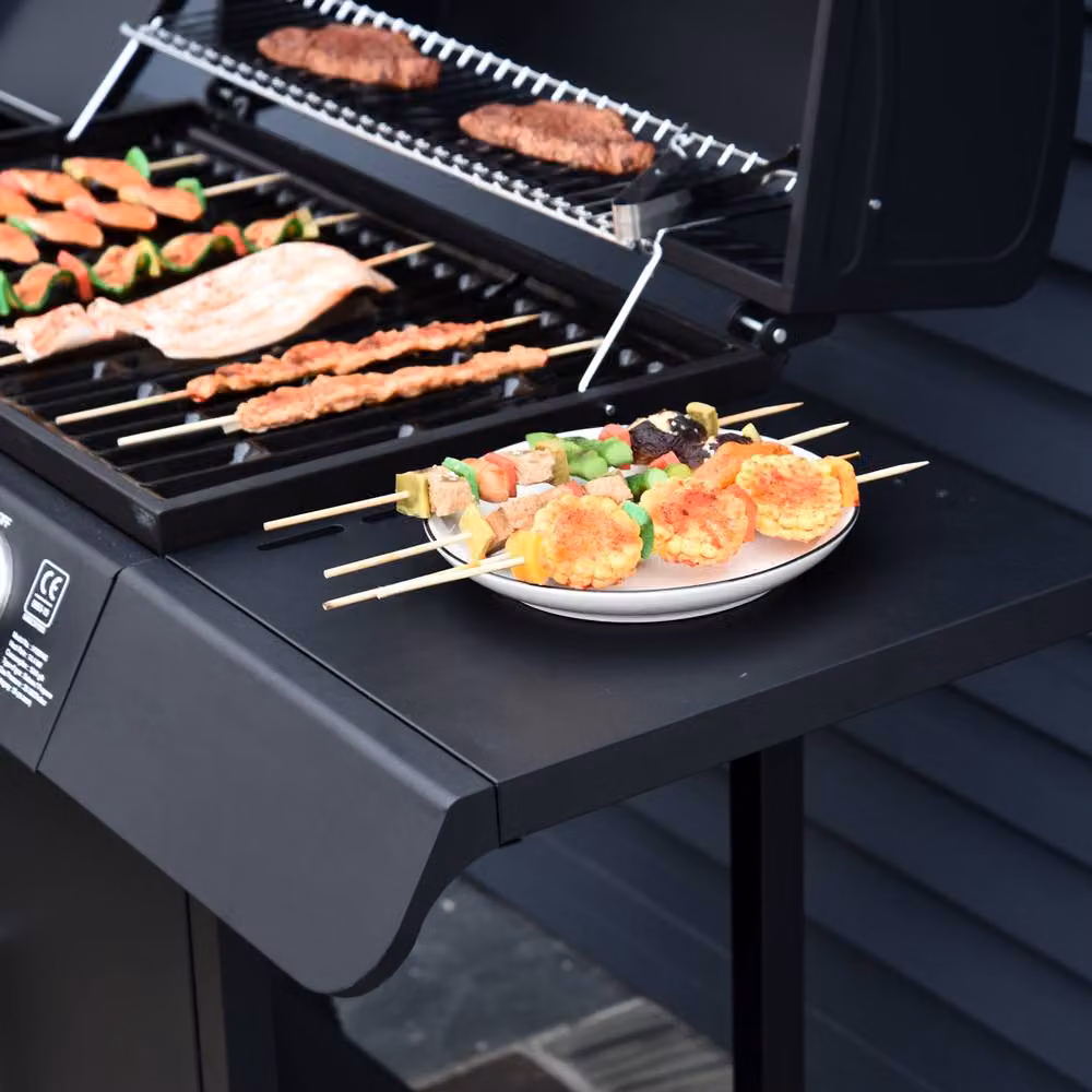 Rolipo 4+1 Burner Gas BBQ Grill Trolley with Cabinet and Side Burner in Black and Stainless Steel – 8