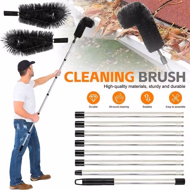NESTLUNE Black Telescopic Gutter Cleaning Brush Set with Telescopic Handle – 1