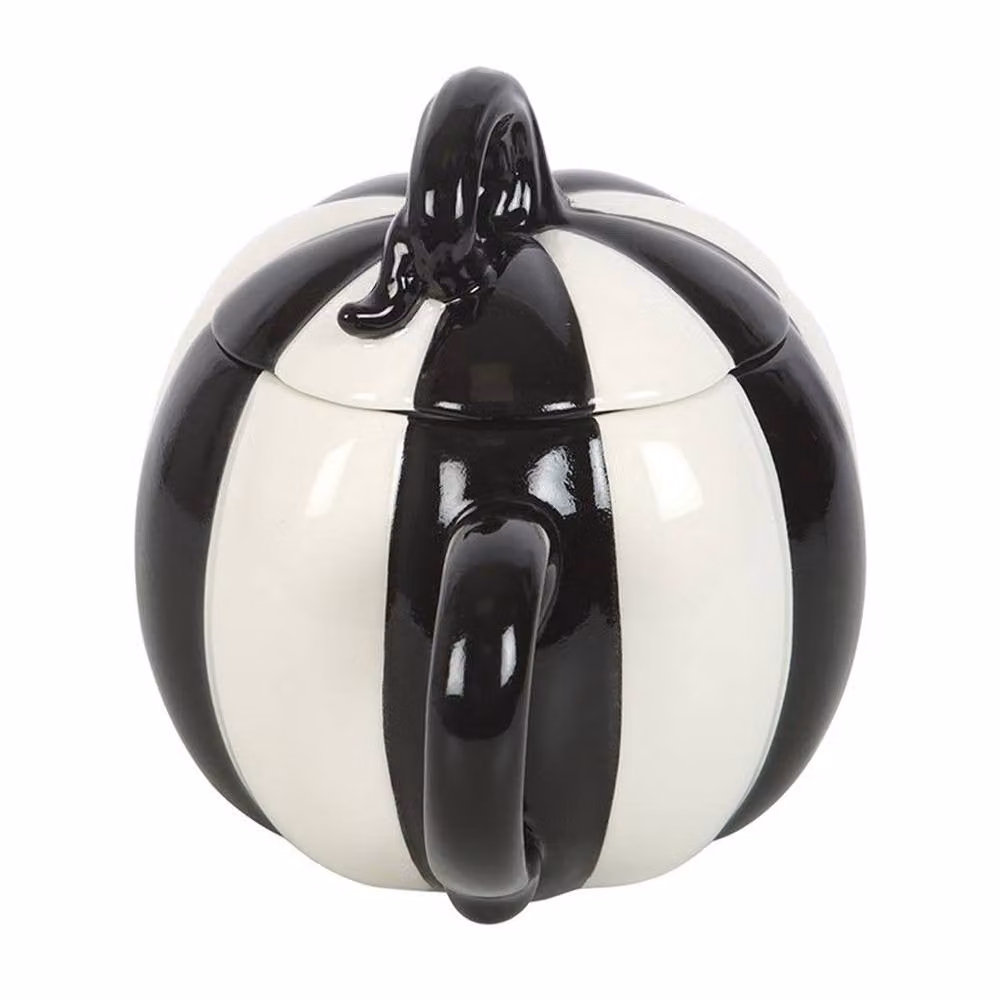 Uniqueful Black and White Striped Ceramic Pumpkin Lidded Mug – 2