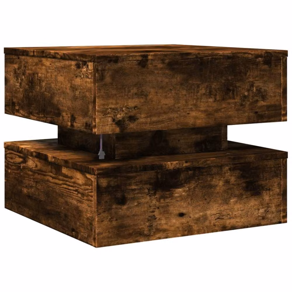 Berkfield Home Modern Square Coffee Table with LED Lights in Smoked Oak Brown, W/D/H: 50 x 50 x 40 cm – 7