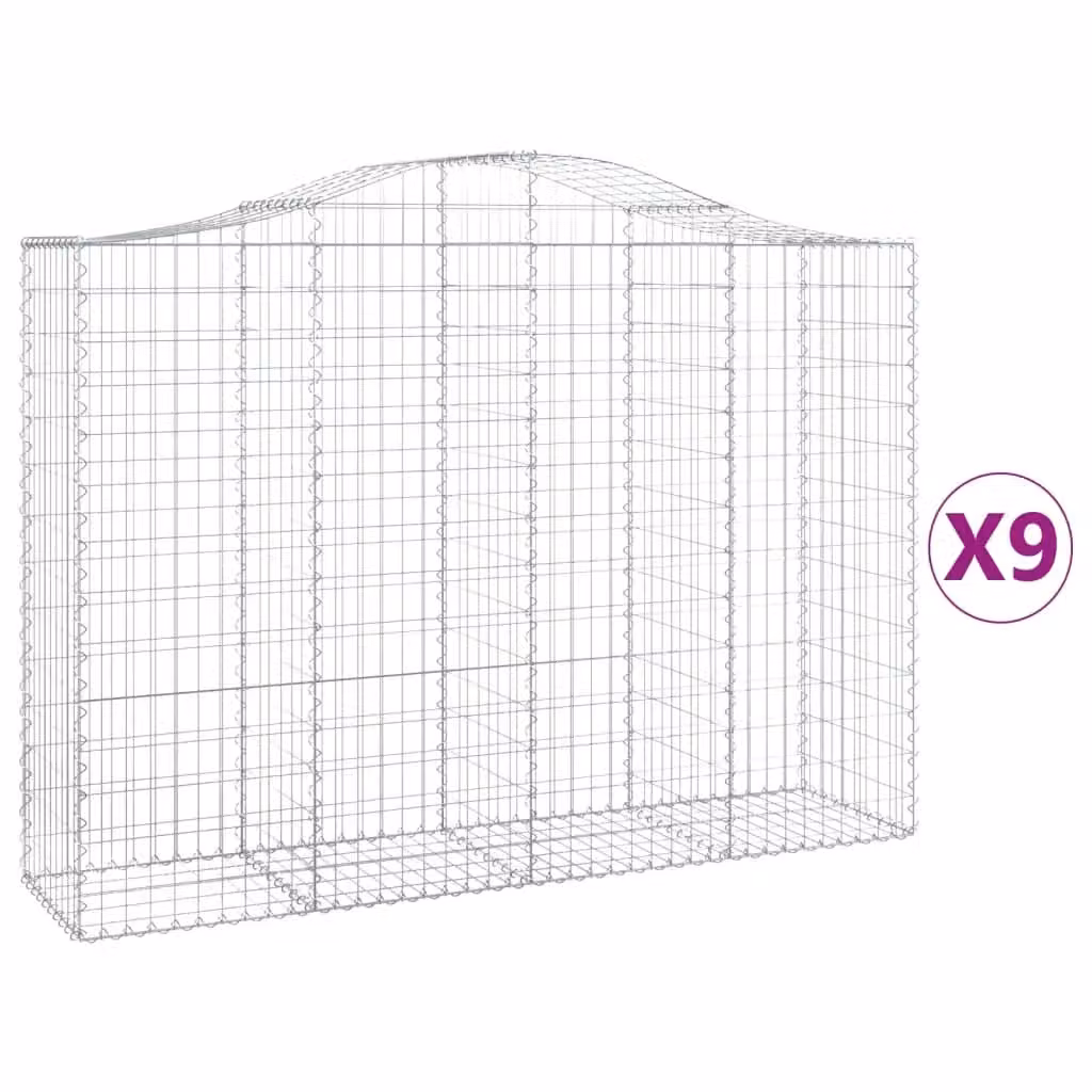Berkfield Home Arched Gabion Baskets, 9 Piece Set, Silver Galvanised Steel, W: 200 cm, D: 50 cm, H: 140-160 cm – 2