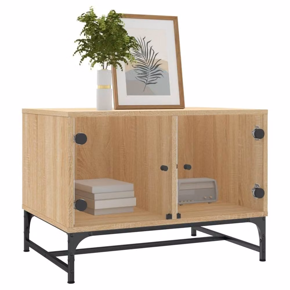 Berkfield Home Sonoma Oak Coffee Table with Glass Doors in Light Brown, W/D/H: 68.5 x 50 x 50 cm – 3