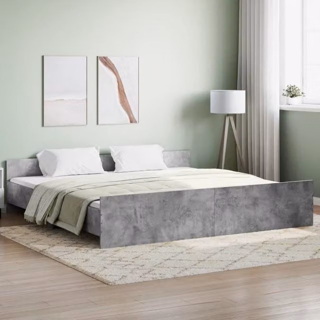 Berkfield Home Super King Bed Frame with Headboard and Footboard in Concrete Grey, W: 180 cm, L: 200 cm – 1