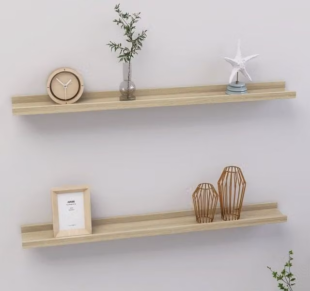 Berkfield Home Wall Mounted Shelves, 2 Piece Sonoma Oak, Brown, W: 80 cm, D: 9 cm, H: 3 cm – 1