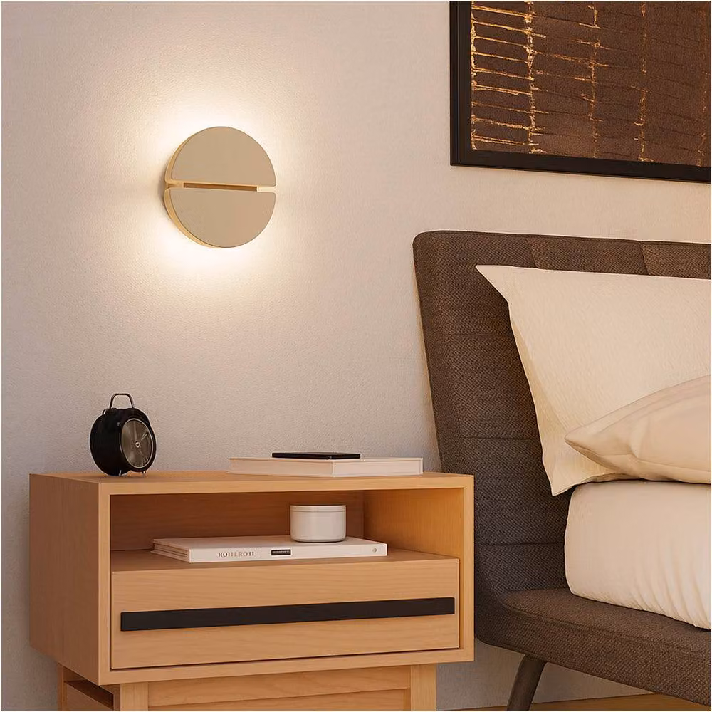 Loops Modern LED Up and Down Round Wall Light in Beige – 2