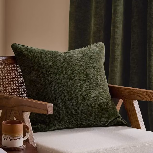 Yard Heath Washed Velvet Textured Square Cushion in Green, W/D/H: 50 x 50 x 50 cm