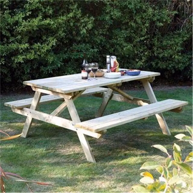 Cheshire Small Deluxe Rustic Picnic Garden Table in Light Oak – 1