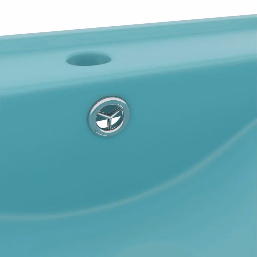 Berkfield Home Luxury Rectangular Ceramic Wall Hung Basin with Faucet Hole in Matt Light Green, W: 60 cm, D: 46 cm, H: 16 cm – 3