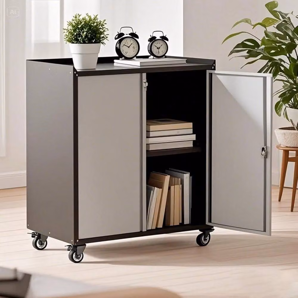 Havendro Lockable Metal Freestanding Storage Cabinet with Adjustable Shelves in Matt Silver, H 90 x W 77 x D 40 cm – 5