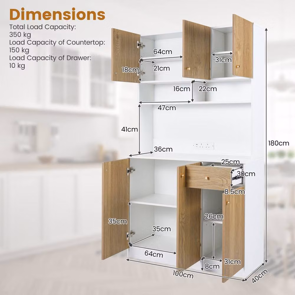 Costway Modern Tall Kitchen Cupboard Buffet Pantry Storage Cabinet with USB Ports in Sand – 2