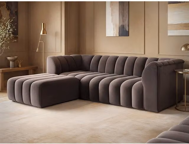 Solace+Co Halle 3 Seater Reversible Velvet Sofa with Matching Ottoman in Brown