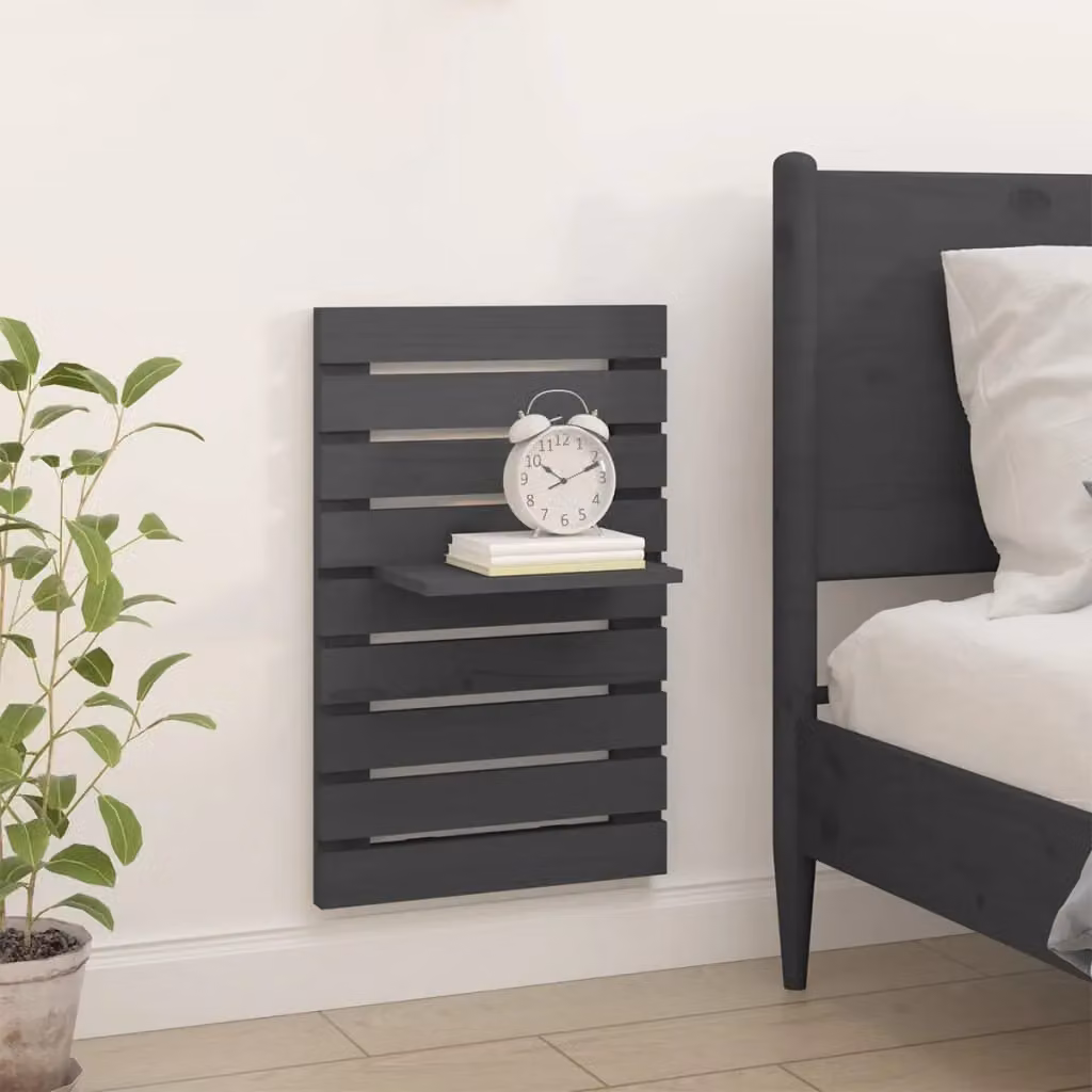 Berkfield Home Set of 2 Grey Rustic Solid Pine Wall-Mounted Bedside Shelves – 3