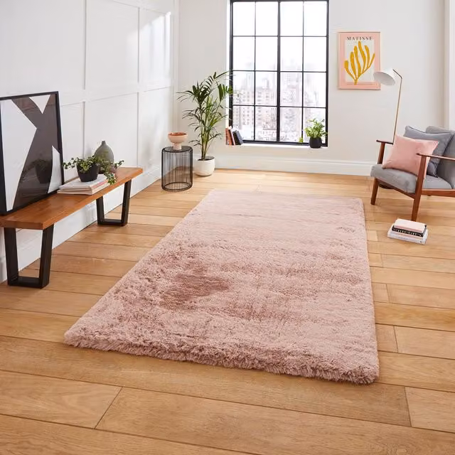 Terrys Super Teddy Plain Shaggy Rug in Pink and Beige