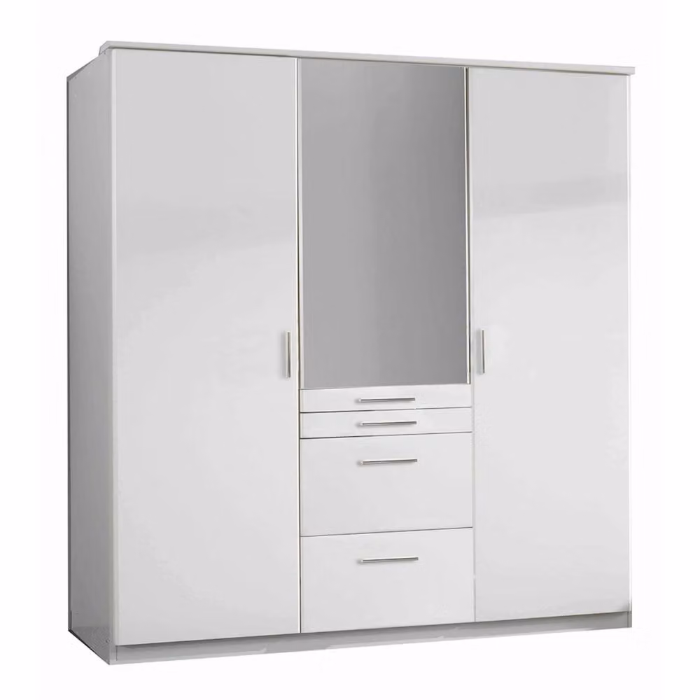 KDMD Aachen White Glossy 3 Door Wardrobe with Mirror, Width: 135 cm – 2