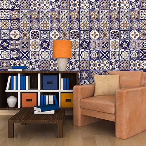 Walplus Royal Tiles Removable Self-Adhesive Wall Stickers, Mediterranean Geometric Vinyl Decals, 12 pcs, W/D/H: 20 x 20 x 20 cm – 2