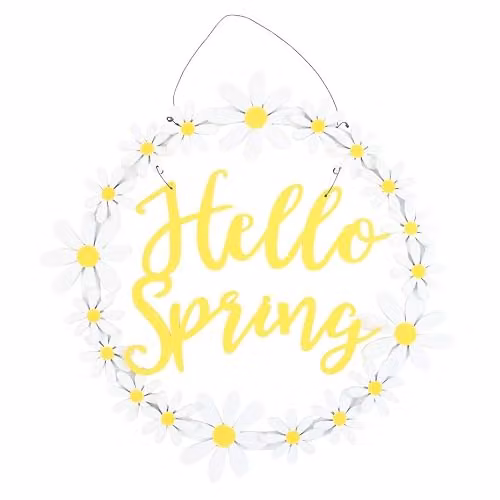 KDMD Hello Spring Hanging Daisy Wreath Decoration in White and Yellow