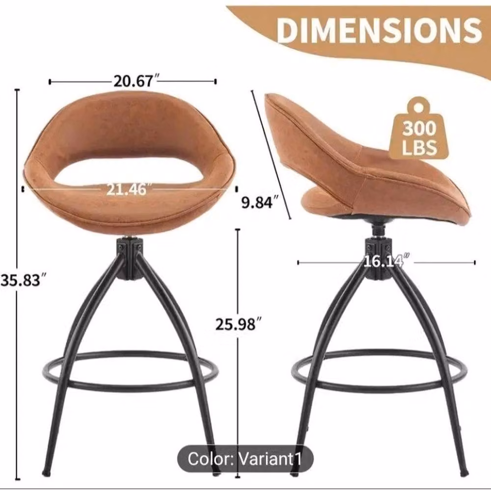 KORVIXA Set of 2 Modern 360 Degree Swivel Bar Stools in Brown Faux Leather – 2