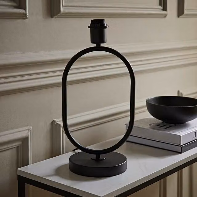 ValueLights Antonia Art Deco Metal Oval Stem Table Lamp Base in Black – 1