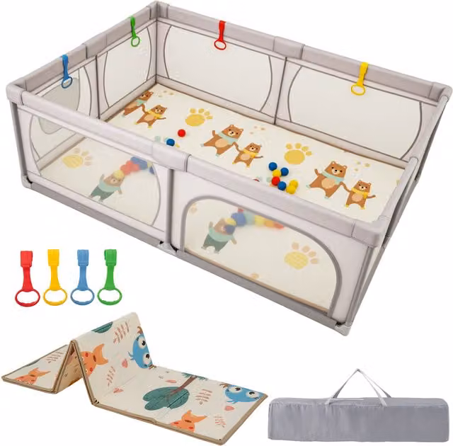 Costway Extra Large Baby Playpen in Grey