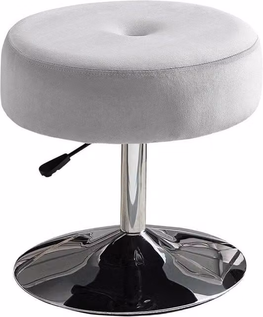 KORVIXA Grey Velvet Round Gas Lift Swivel Barstool – 1