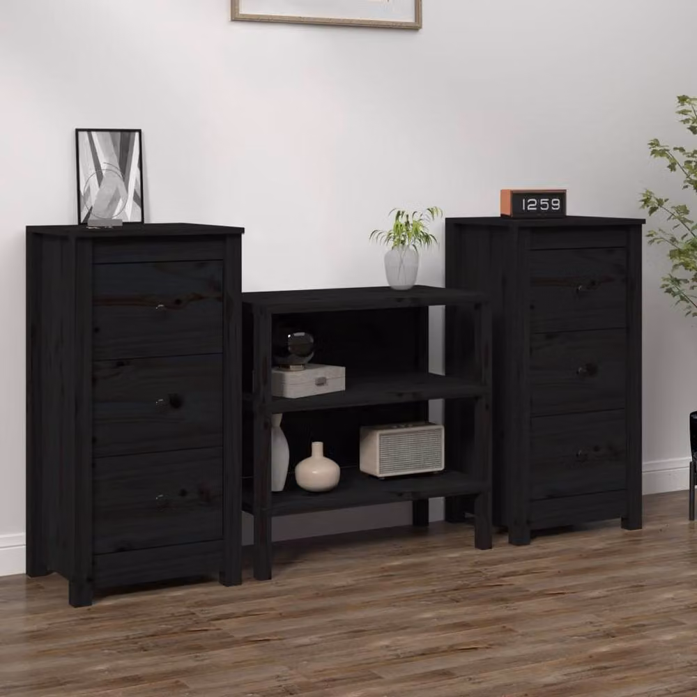 Berkfield Home Set of 2 Black Rustic Solid Wood Pine Sideboards, W/D/H: 40 x 35 x 80 cm – 2