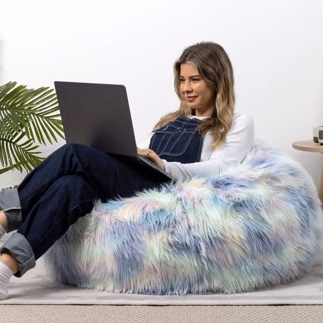 ICON Classic Faux Fur Unicorn Bean Bag in Blue and Multicolour