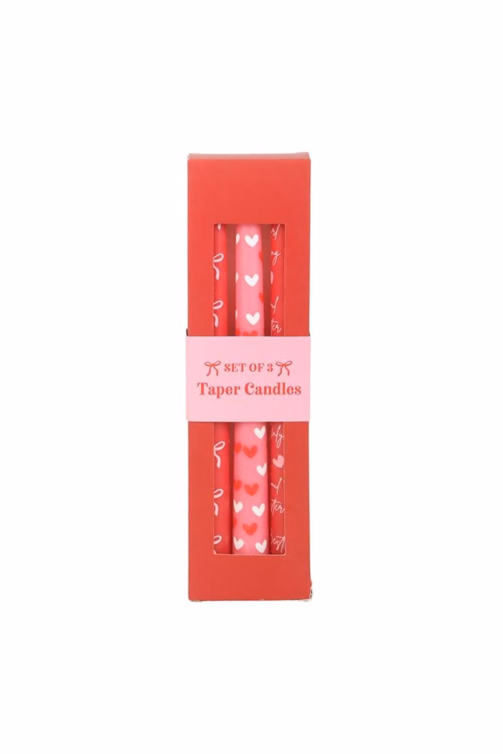 KDMD Set of 3 Power Bow and Heart Taper Candles in Red – 2