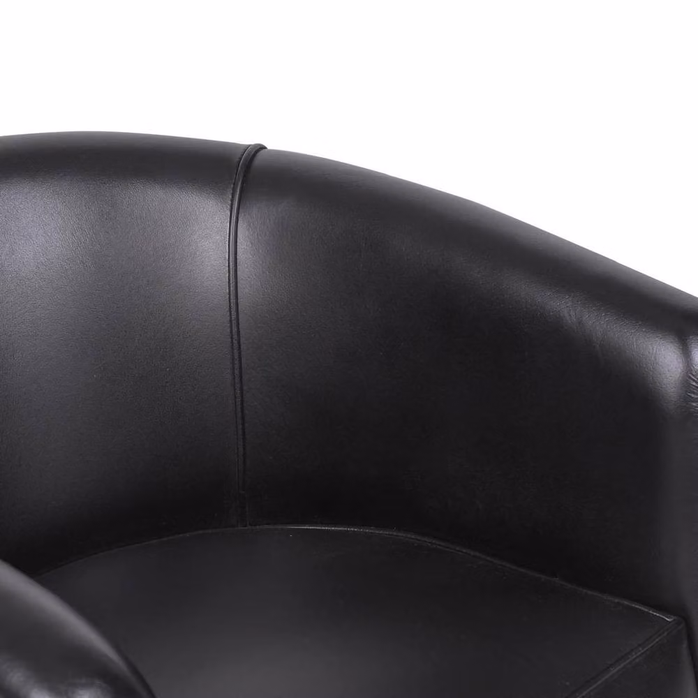 Elm Home And Garden Black Genuine Leather Tub Dining Chair with Armrests – 4