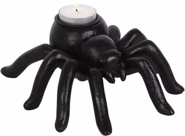 Kingsbury Gifts Spider Tealight Candle Holder, Black Plastic Halloween Tabletop Decor