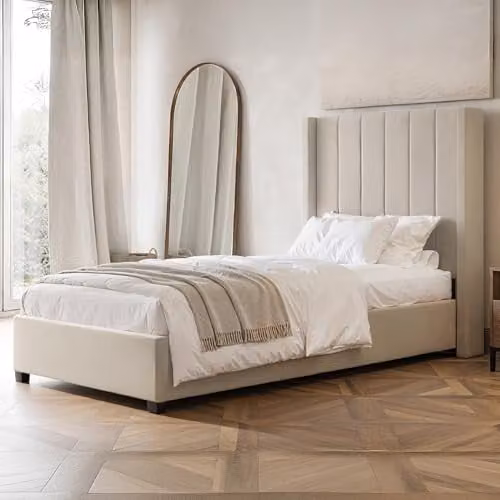 Flair Furnishings Tiggy Single Ottoman Bed Frame with Storage in Beige Velvet, W/D/H: 90 x 190 x 130 cm