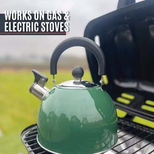 Milestone Camping 2L Whistling Enamel Camping Kettle in Green with Heat-Resistant Folding Handle – 5